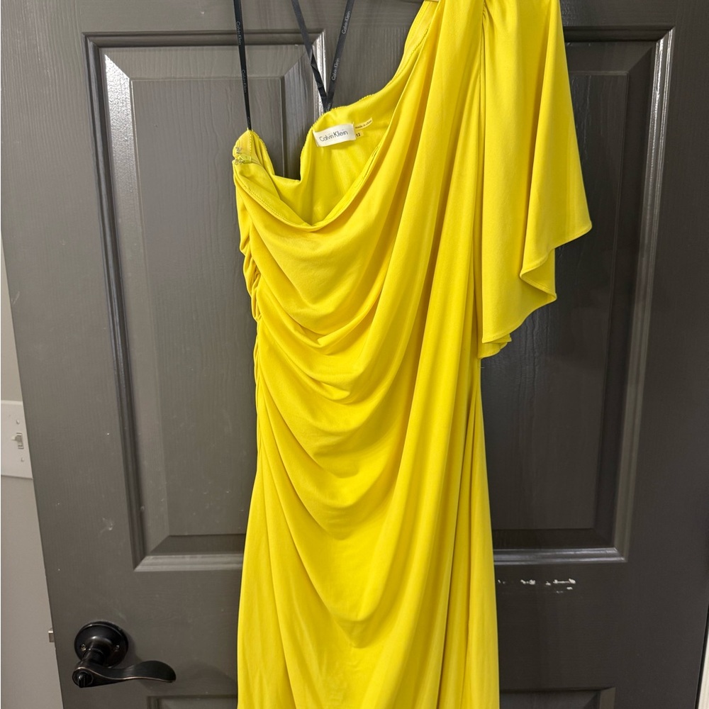 Calvin Klein Vibrant Yellow One-Shoulder Dress